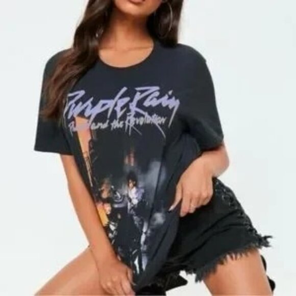 Prince Tops - Prince Purple Rain Black Crewneck Top